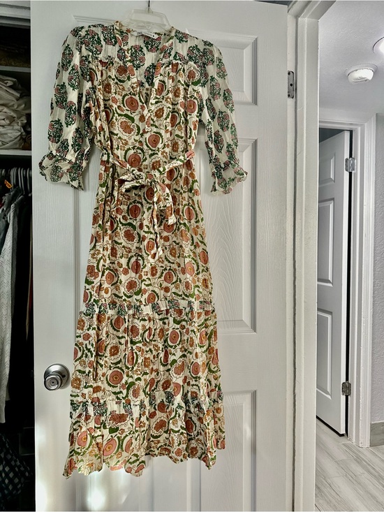 Zara Dresses & Skirts - Zara Cream Midi Dress with Brown & Green Floral Print